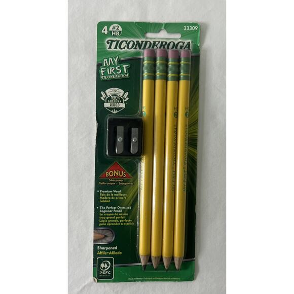 TICONDEROGA #2 HB 4 pc MY FIRST 33309 Pencils‎ with Sharpener for YOUNG CHILDREN - Picture 1 of 2